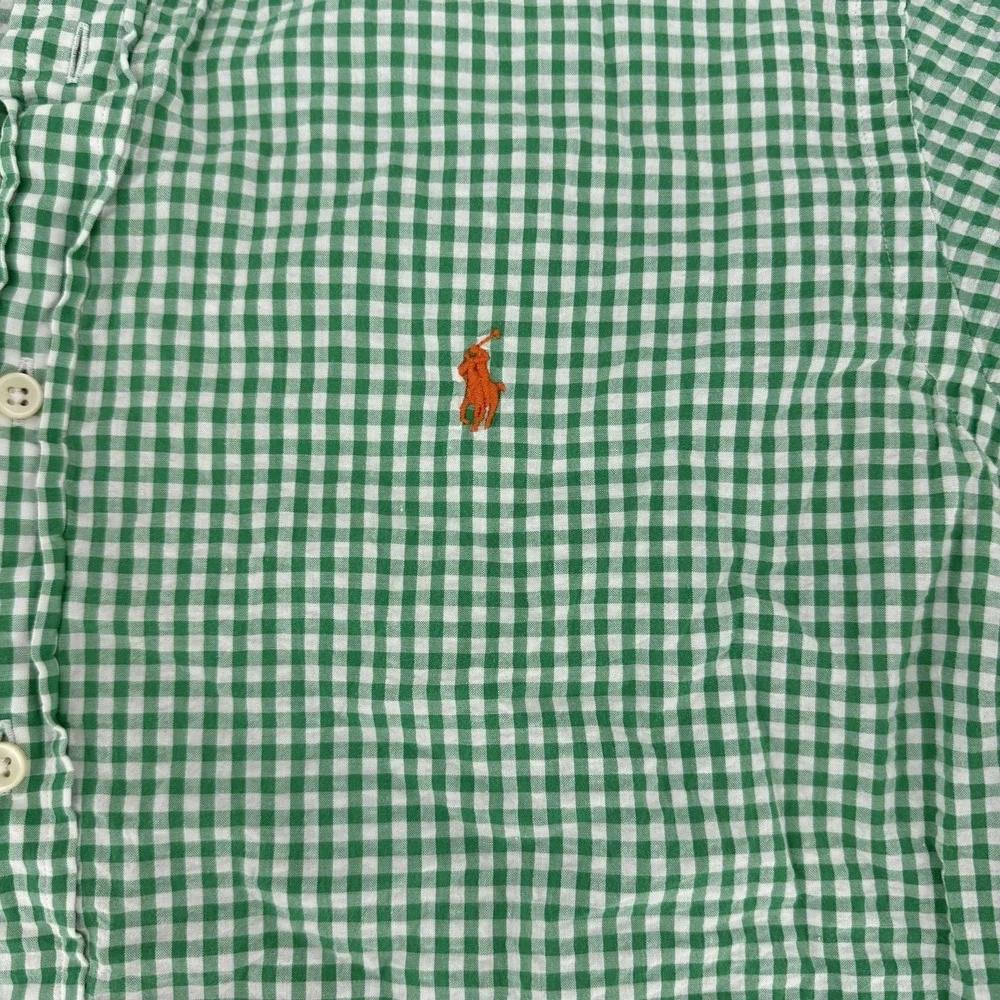 Polo Ralph Lauren Men 100% Cotton Long Sleeve Shirt Size L Gingham‎ Green Preppy